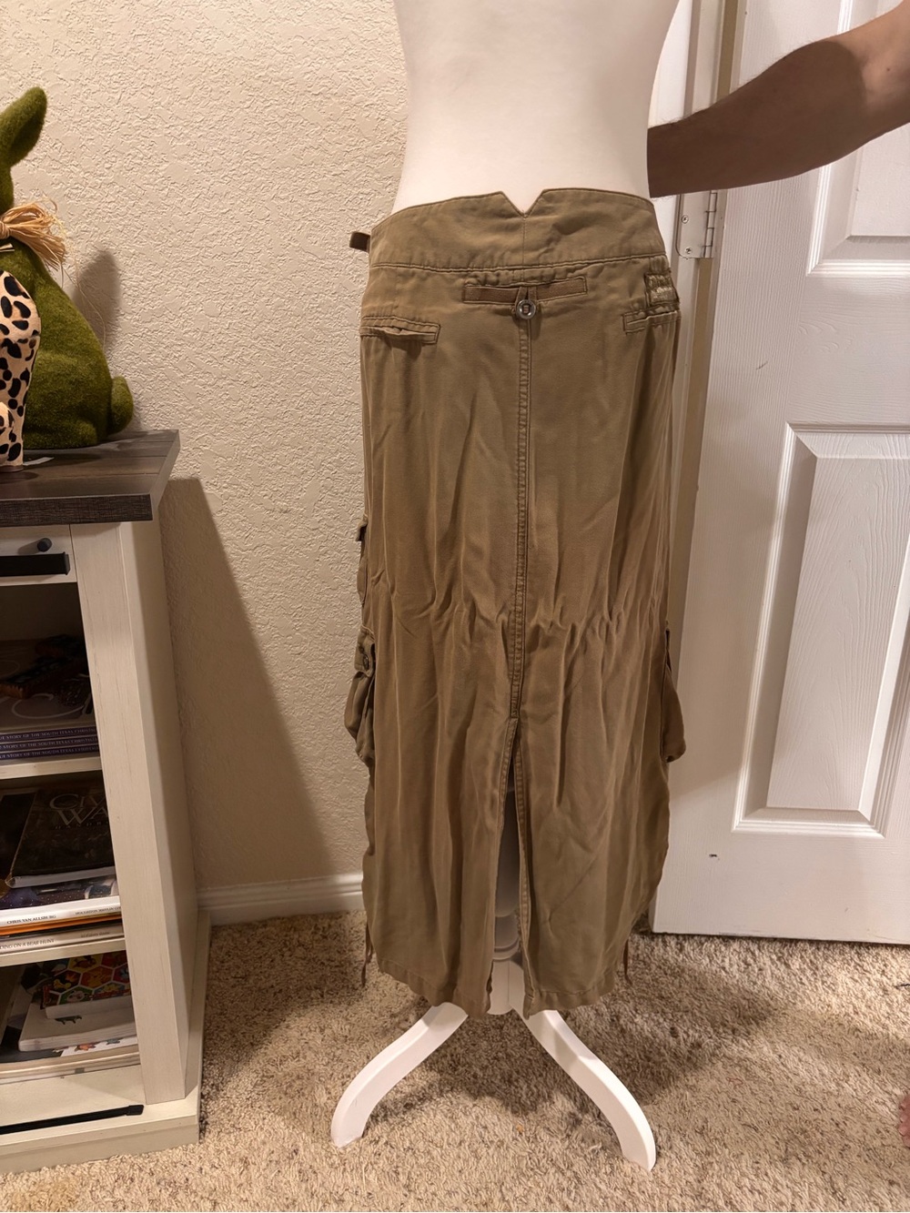 Vintage Da-Nang Olive Green Utility Maxi Skirt